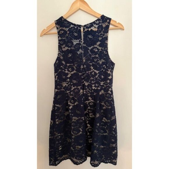Navy Blue 10 Sleeveless Lace Dress Bodycon Romantic Holiday Party Sheer Glam - Picture 2 of 10